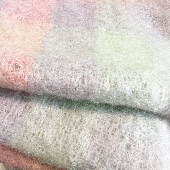Simons 100% Mohair Vintage Pastel Plaid Fringe Blanket Scarf Shawl Checkered - Picture 5 of 7